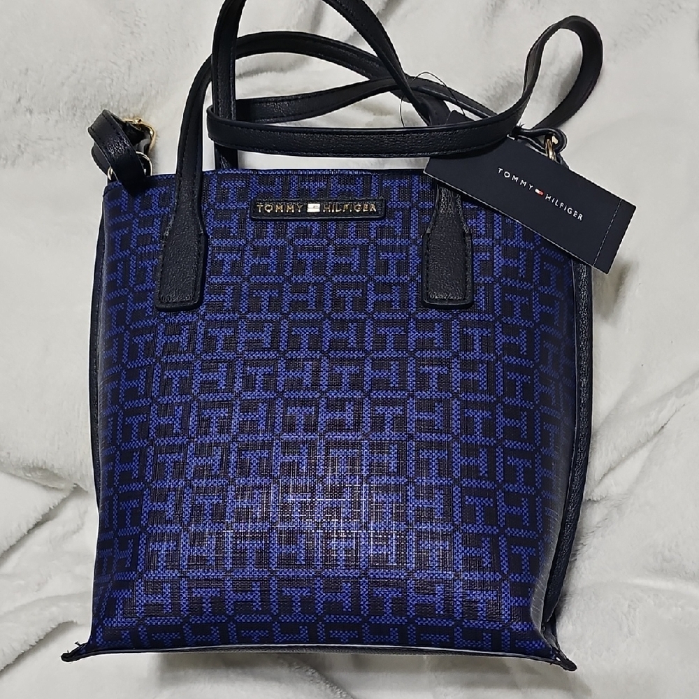 Tommy Hilfiger Blue and Black Geometric Tote Bag